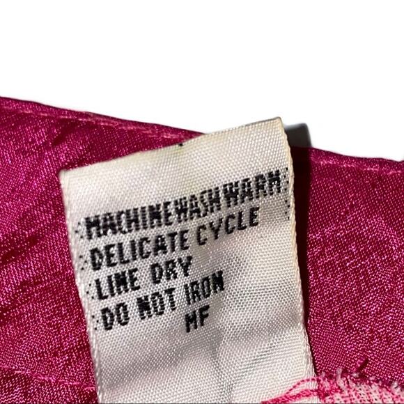 Vintage Ashleigh Morgan ‘80s Pink Crinkled Polyester Button Front Shirt Medium - Picture 4 of 8